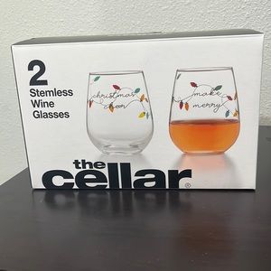Set of 2 stemless wine glasses: Christmas theme